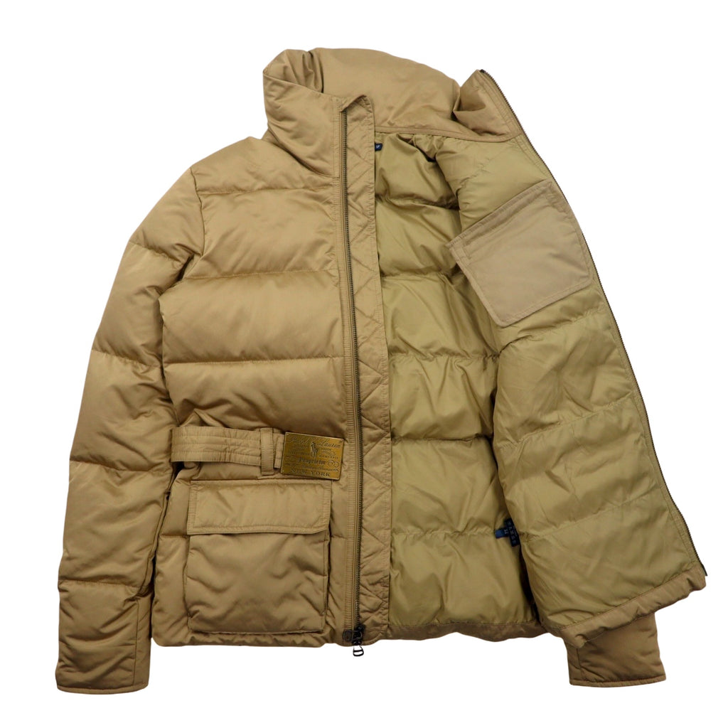 RALPH LAUREN Down Jacket S Beige Polyester Logo Belt Buckle Double Zip