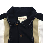 HAVANA JACK'S CAFE Open-Collar Cuban Shirt, Size L, Black, Rayon and Polyester, Sashiko Embroidery, Palm Tree Design