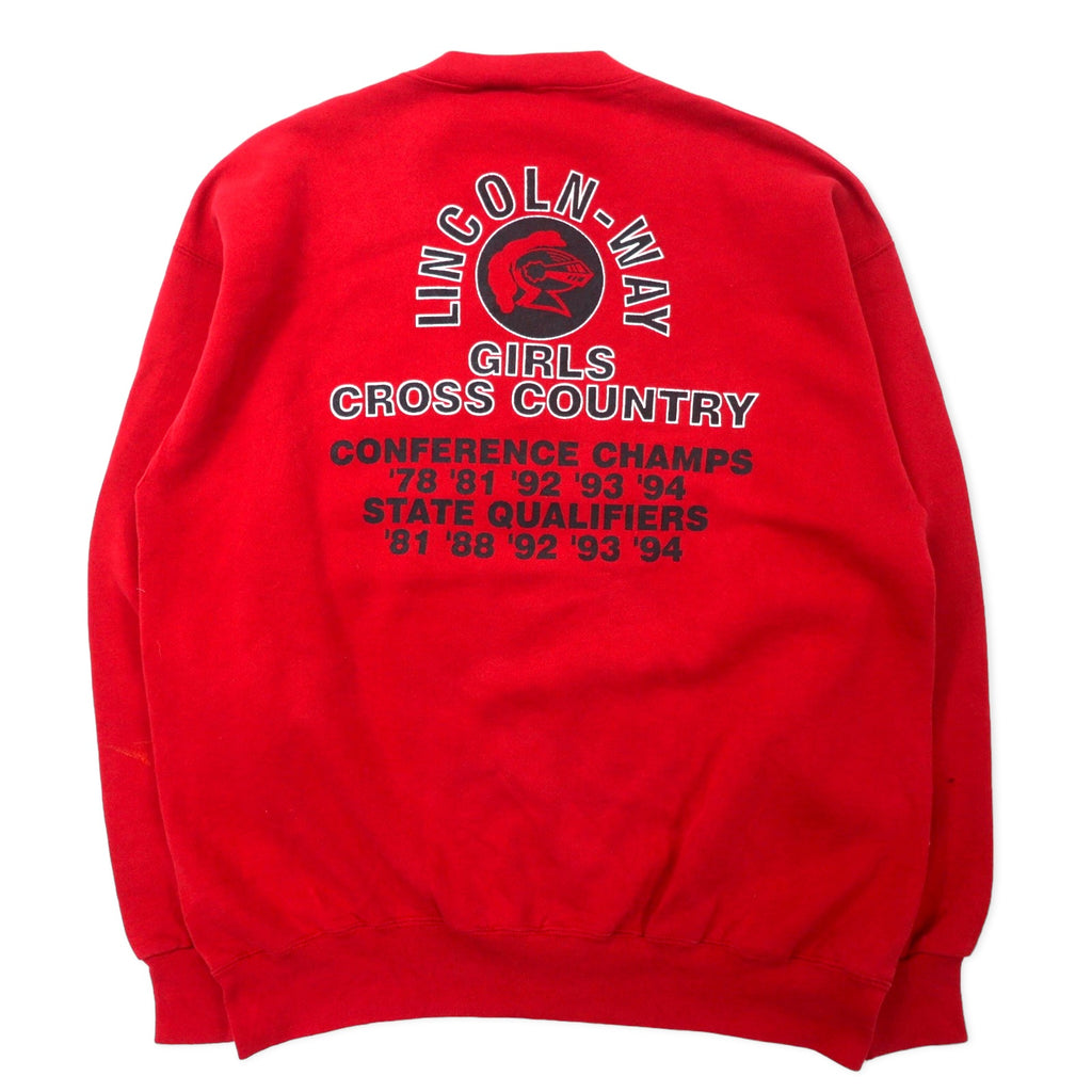 DISCUS ATHLETIC USA製 90年代 プリント スウェット L レッド コットン 両面プリント LINCOLN WAY