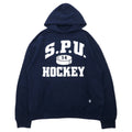 日本然リトテ-古着オンライン-RUSSELL ATHLETIC USA製 90年代 カレッジ プルオーバーパーカー L ネイビー コットン S.P.U. HOCKEY-Russell Athletic USA MADE 90's College Pullover Hoodie L Navy Cotton S.P.U. HOCKEY