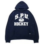 日本然リトテ-古着オンライン-RUSSELL ATHLETIC USA製 90年代 カレッジ プルオーバーパーカー L ネイビー コットン S.P.U. HOCKEY-Russell Athletic USA MADE 90's College Pullover Hoodie L Navy Cotton S.P.U. HOCKEY