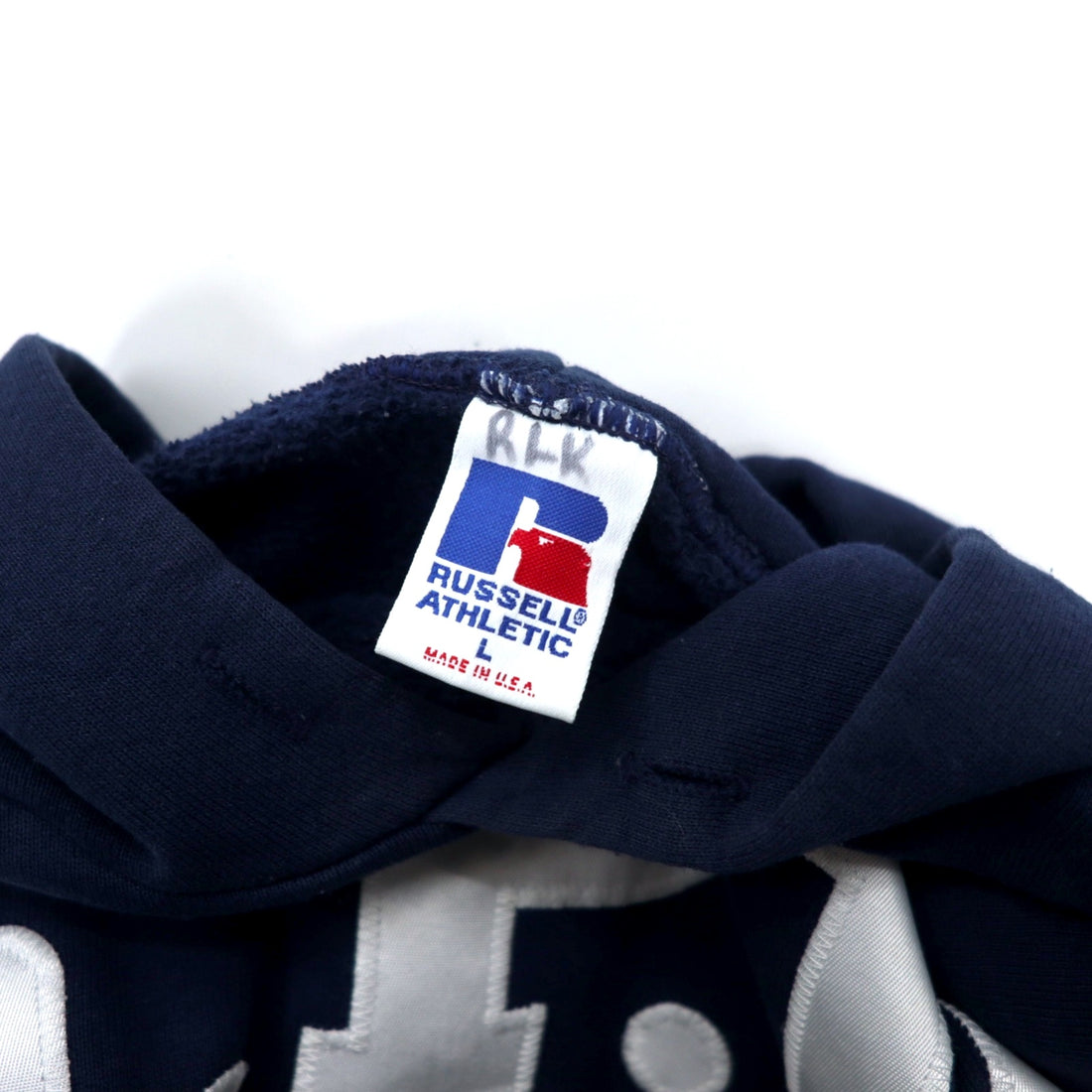 RUSSELL ATHLETIC USA made 90s college pullover hoodie L navy cotton SPU HOCKEY