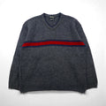 Eddie Bauer 90年代 USA製 Vネック ニット セーター L グレー ウール ラインデザイン