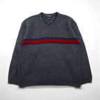 Eddie Bauer 90年代 USA製 Vネック ニット セーター L グレー ウール ラインデザイン