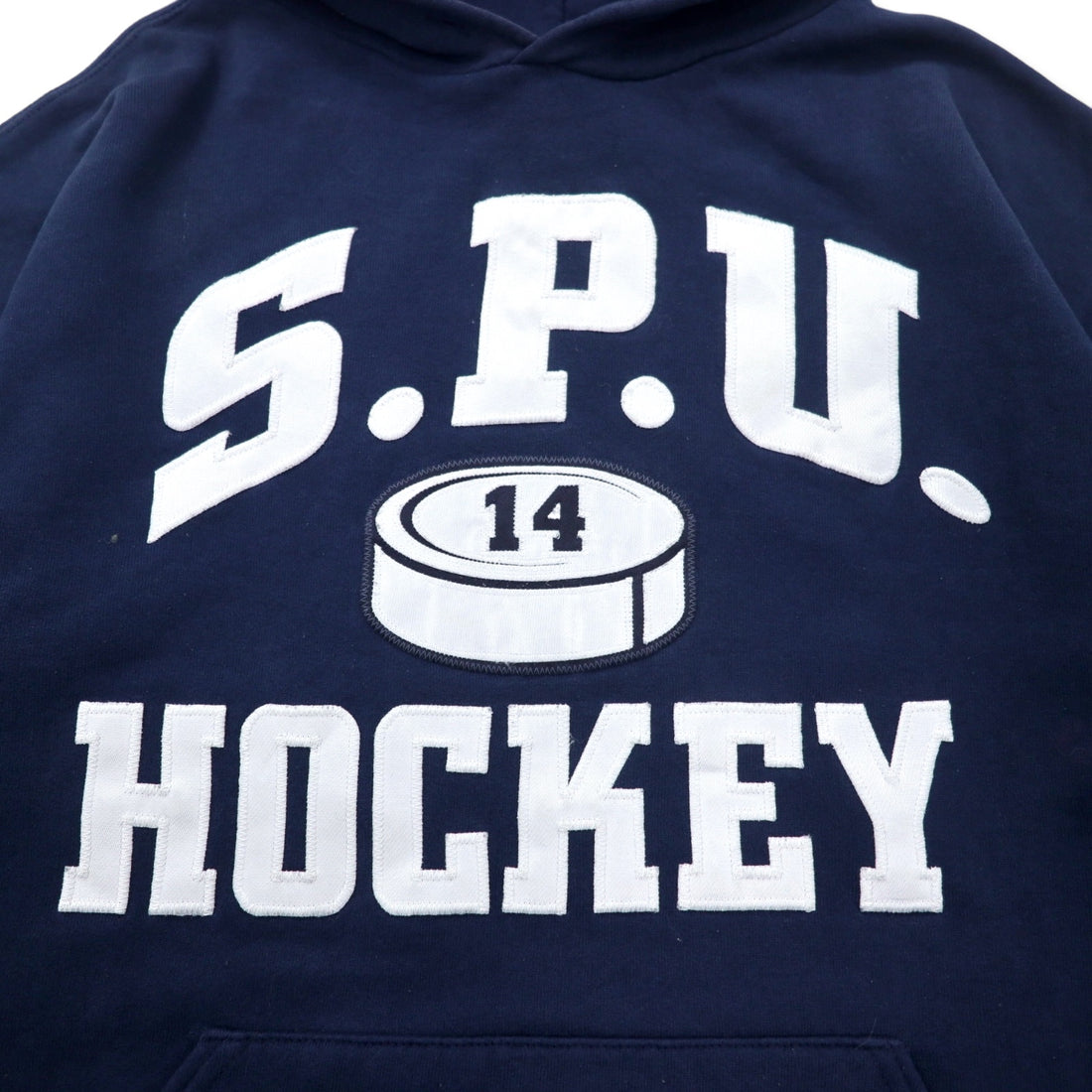 RUSSELL ATHLETIC USA made 90s college pullover hoodie L navy cotton SPU HOCKEY