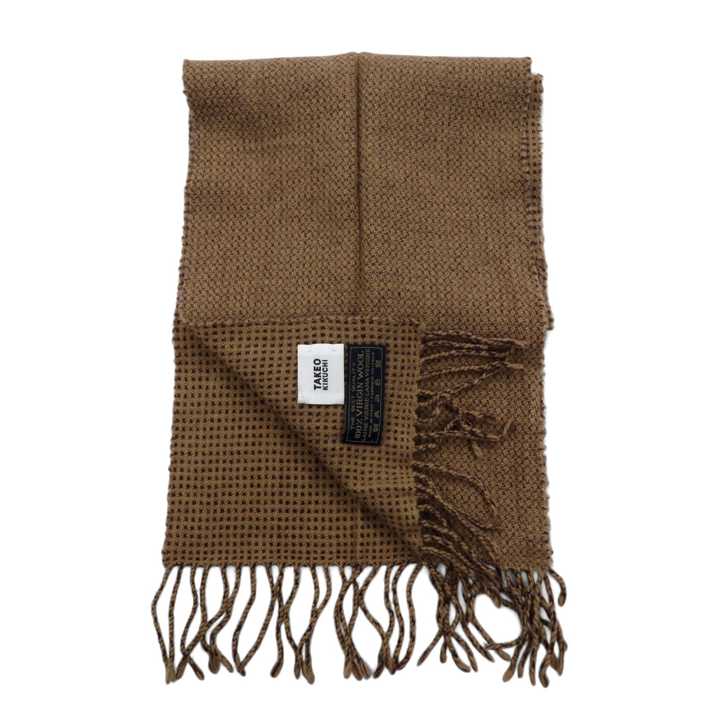 TAKEO KIKUCHI Italian virgin wool fringe scarf, brown