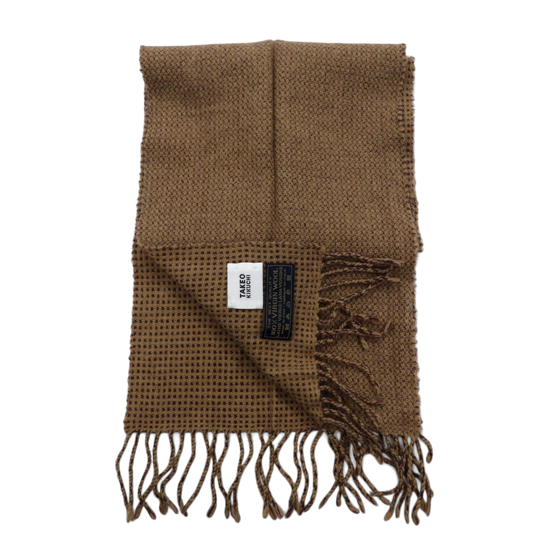 TAKEO KIKUCHI Italian virgin wool fringe scarf, brown