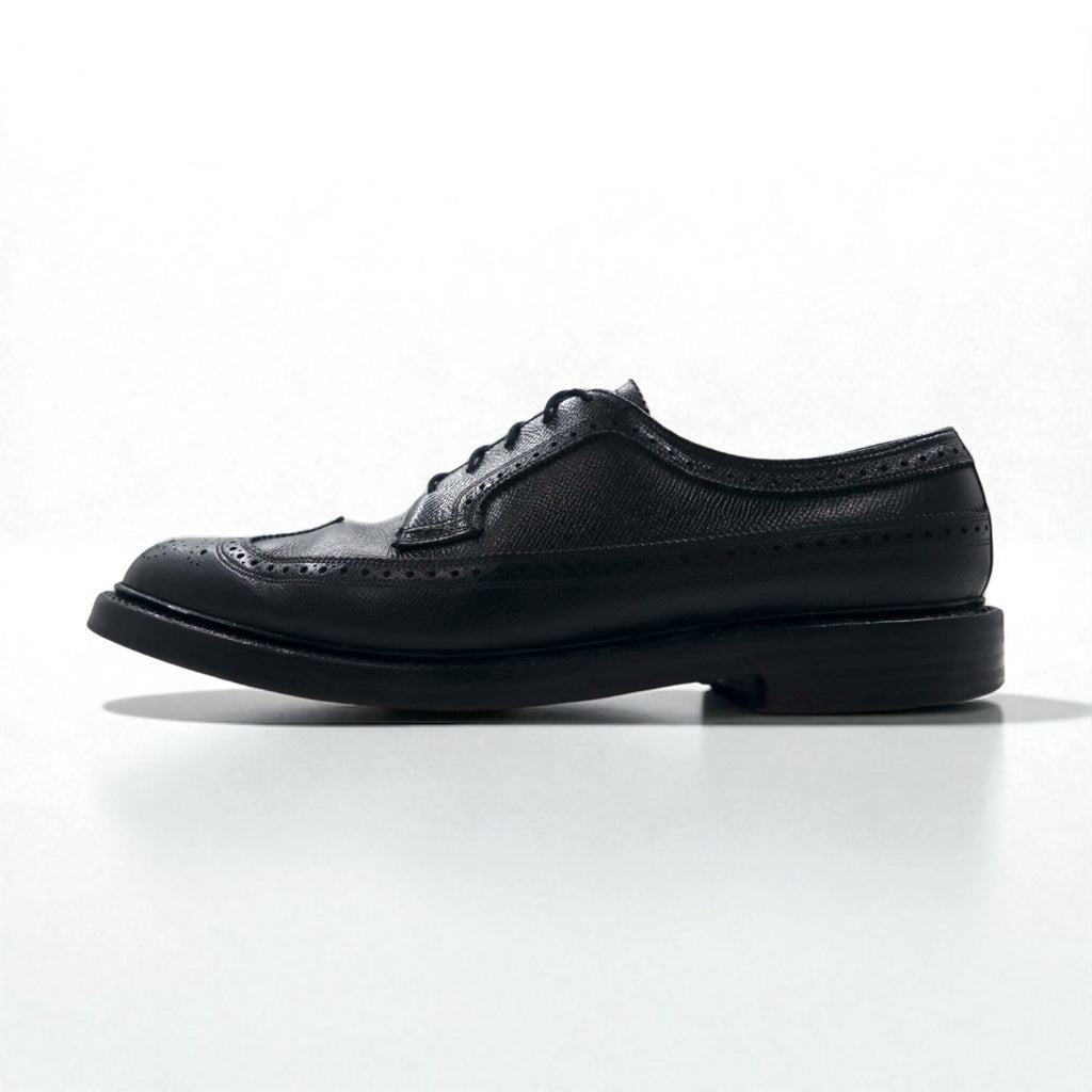 FLORSHEIM 70年代 USA製 Imperial Quality フルブローグ ウイングチップ カントリーシューズ 27.5cm ブラック 型押し レザー メダリオン 646646