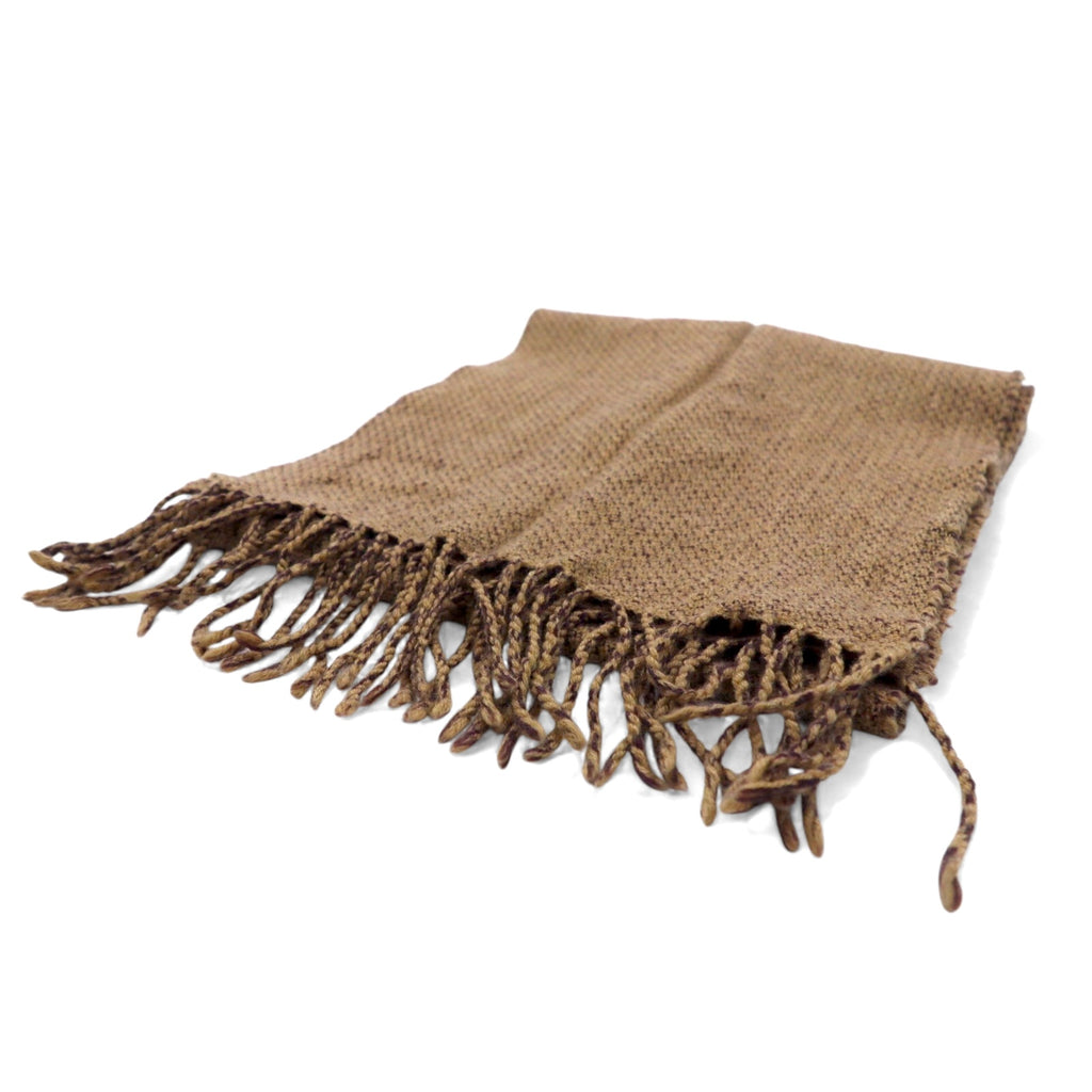 TAKEO KIKUCHI Italian virgin wool fringe scarf, brown