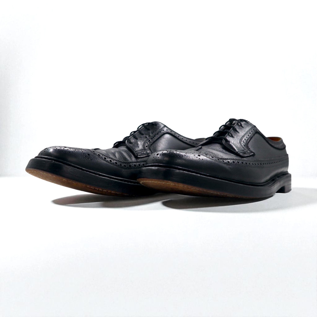 FLORSHEIM 70年代 USA製 Imperial Quality フルブローグ ウイングチップ カントリーシューズ 27.5cm ブラック 型押し レザー メダリオン 646646