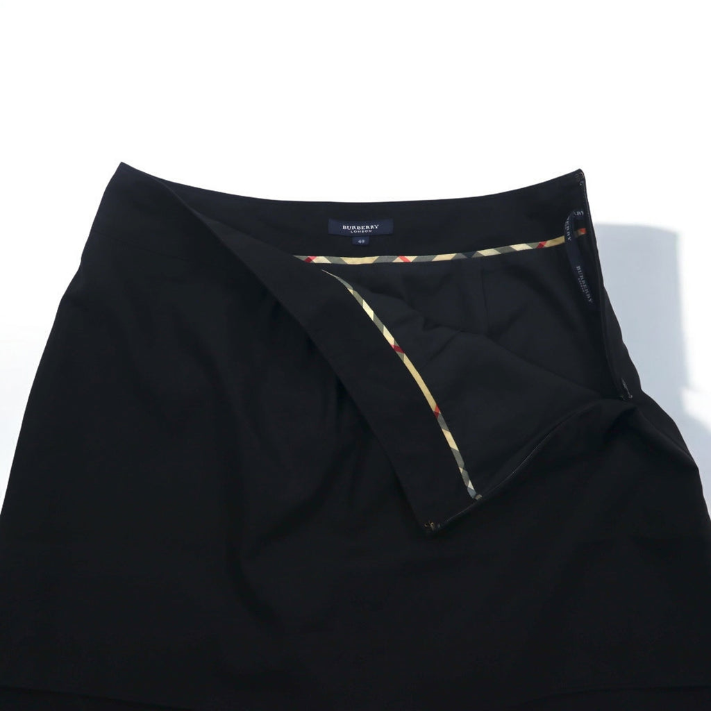BURBERRY Layered Skirt L Black Wool Polyester Made in Japan