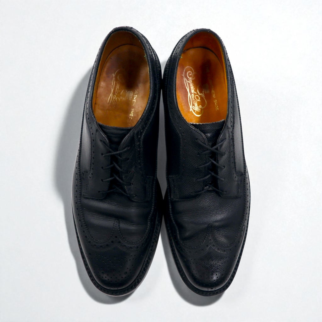 FLORSHEIM 70年代 USA製 Imperial Quality フルブローグ ウイングチップ カントリーシューズ 27.5cm ブラック 型押し レザー メダリオン 646646