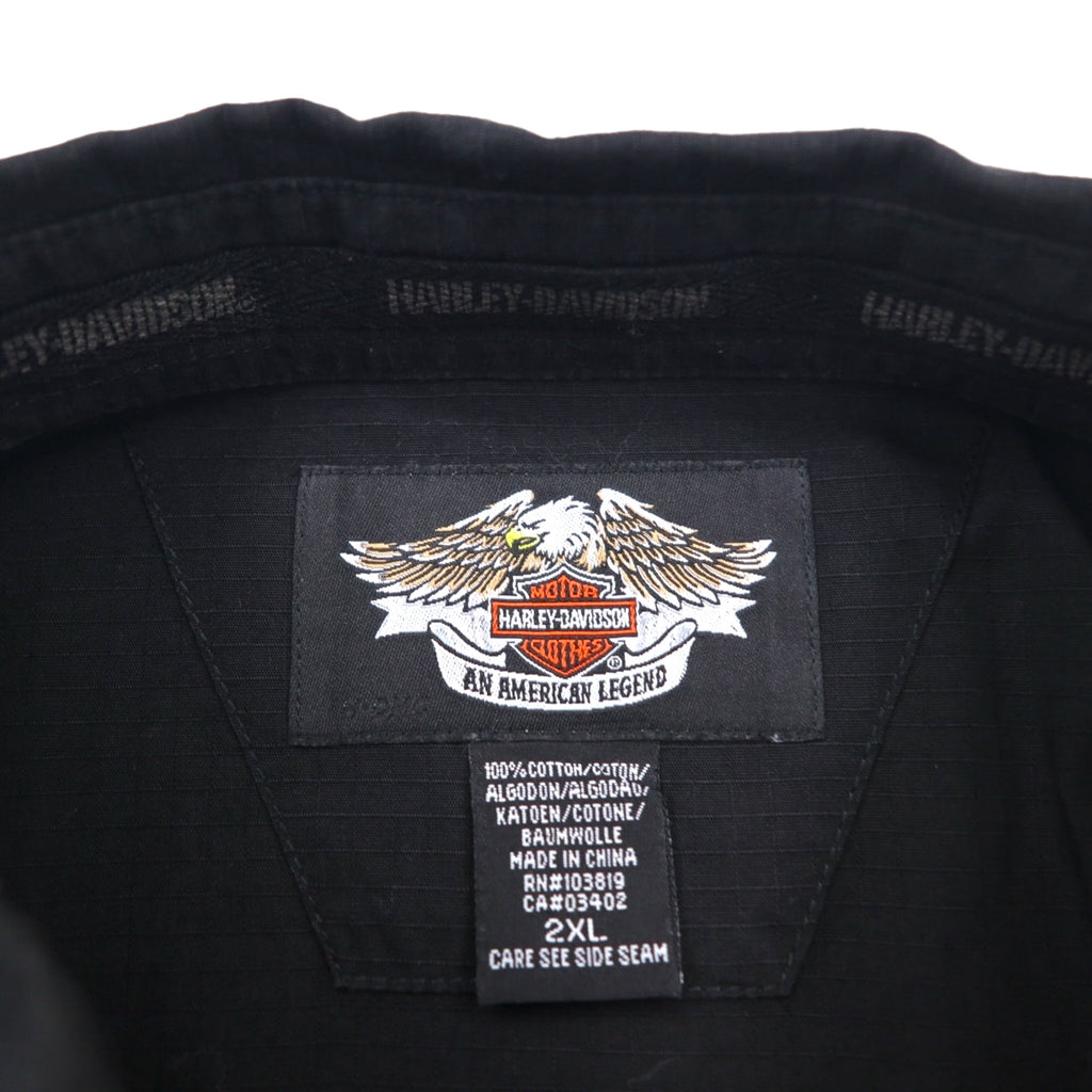 HARLEY DAVIDSON チェッカーフラッグ レーシングシャツ 2XL ブラック ロゴワッペン 胸ポケット