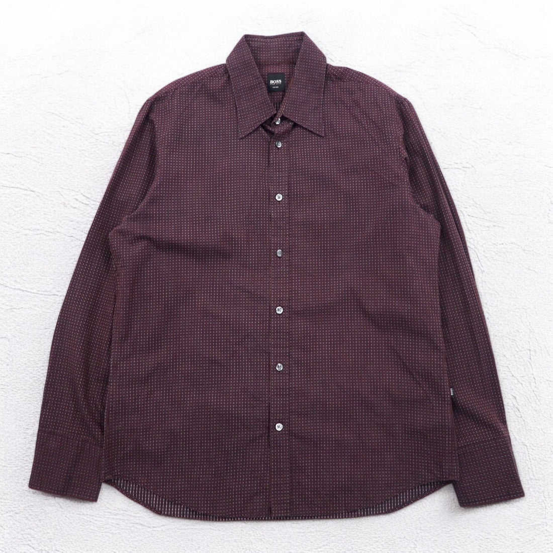 HUGO BOSS dress shirt L bordeaux cotton small pattern