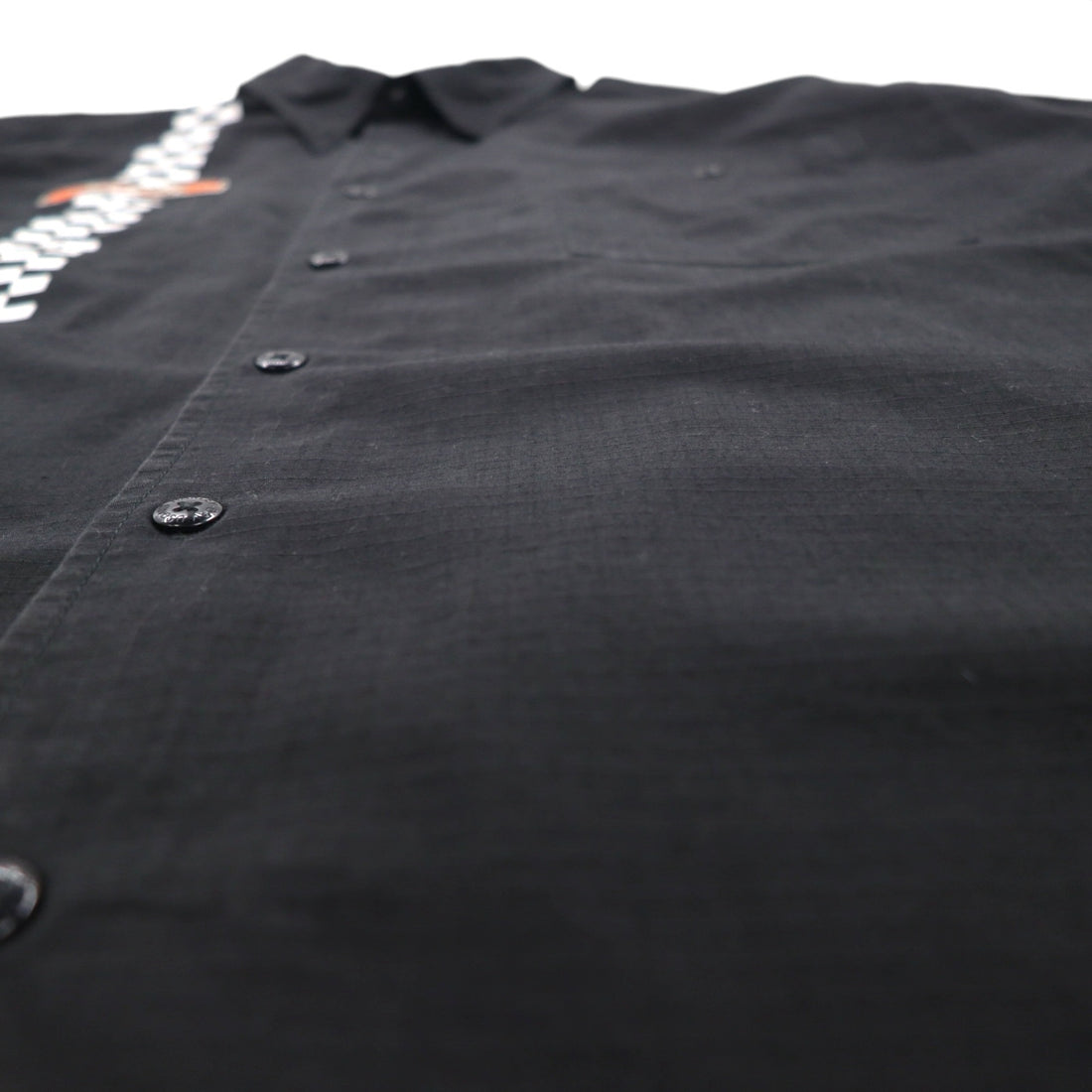 HARLEY DAVIDSON チェッカーフラッグ レーシングシャツ 2XL ブラック ロゴワッペン 胸ポケット