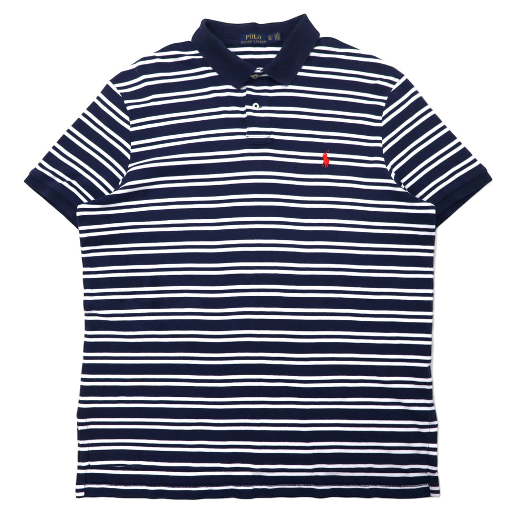 日本然リトテ-古着オンライン-POLO RALPH LAUREN ボーダー ポロシャツ XL ネイビー ホワイト コットン スモールポニー 刺繍-POLO RALPH LAUREN Striped Polo Shirt XL Navy White Cotton Small Pony Embroidery