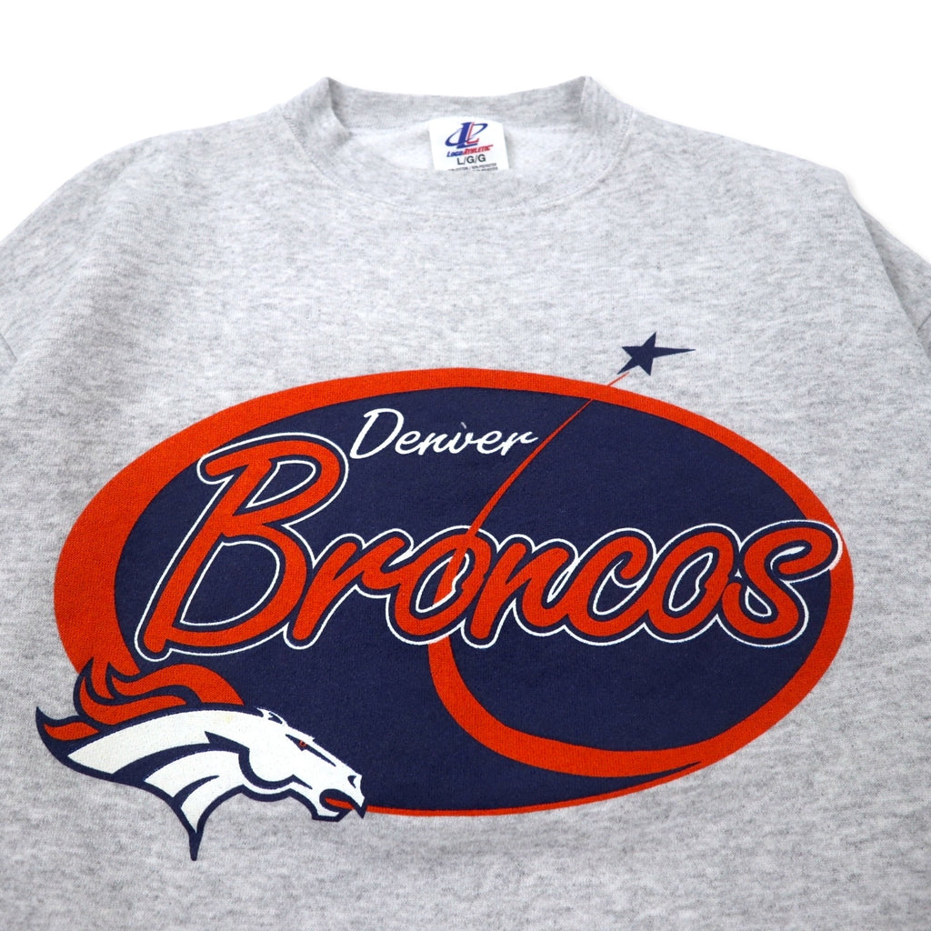 LOGO ATHLETIC 90s NFL Print Sweatshirt L Grey Cotton Fleece Lining DENVER BRONCOS Made in Mexico