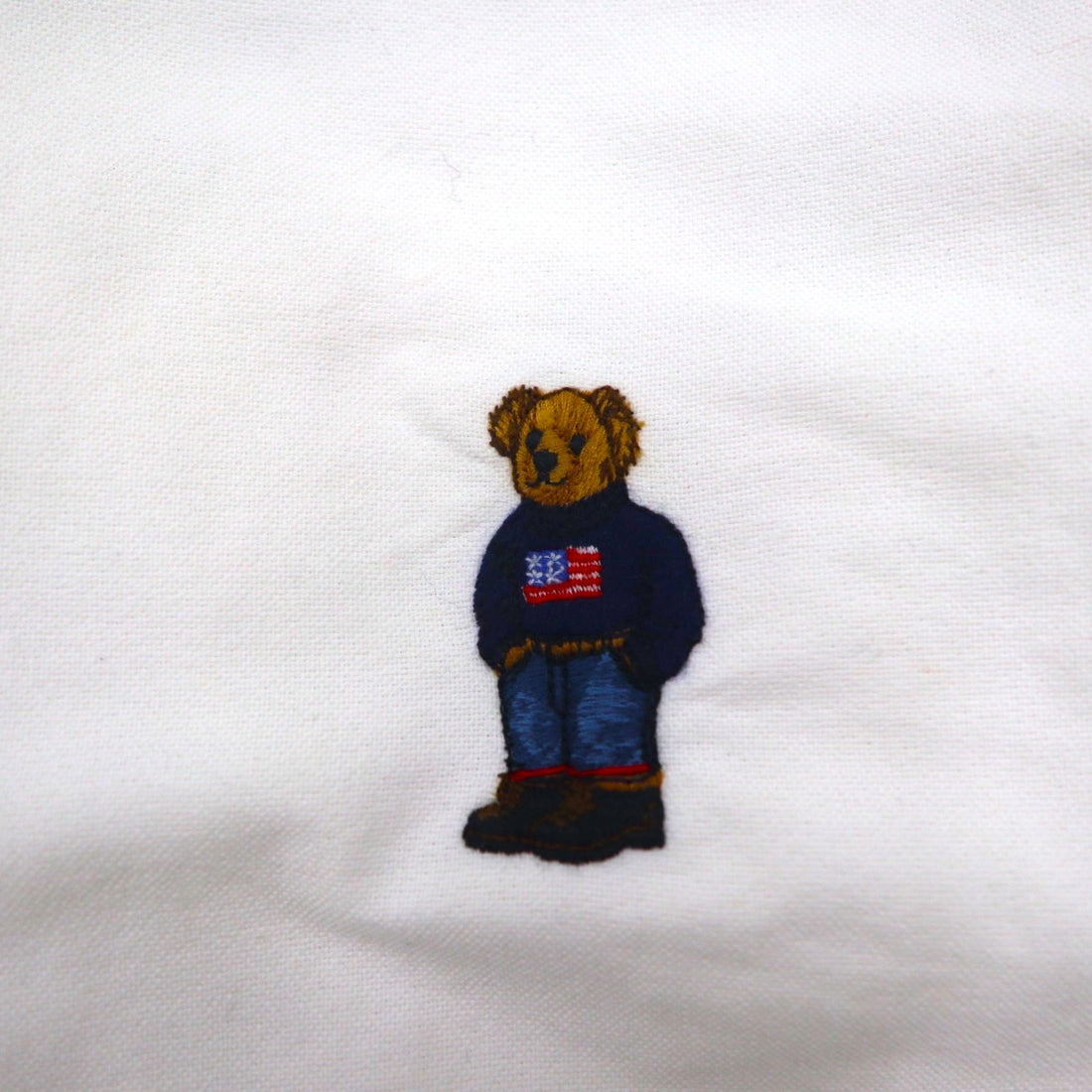 Ralph Lauren Polo Bear Oxford Button-Down Shirt, Size L, White Cotton, Embroidered