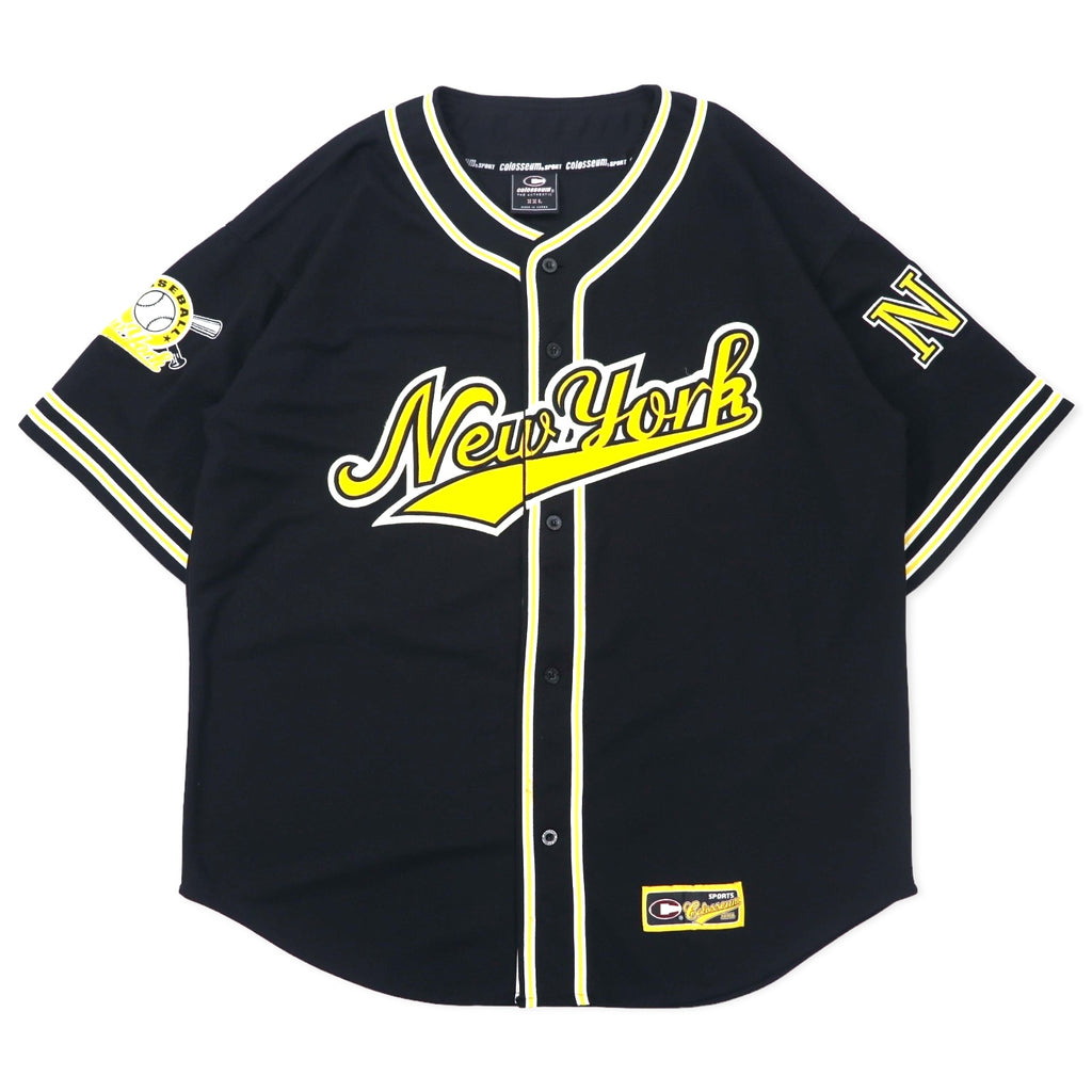 日本然リトテ-古着オンライン-colosseum SPORT 90年代 ベースボールシャツ XXL ブラック ポリエステル NEW YORK ビッグサイズ-colosseum SPORT 90's Baseball Shirt XXL Black Polyester NEW YORK Big Size