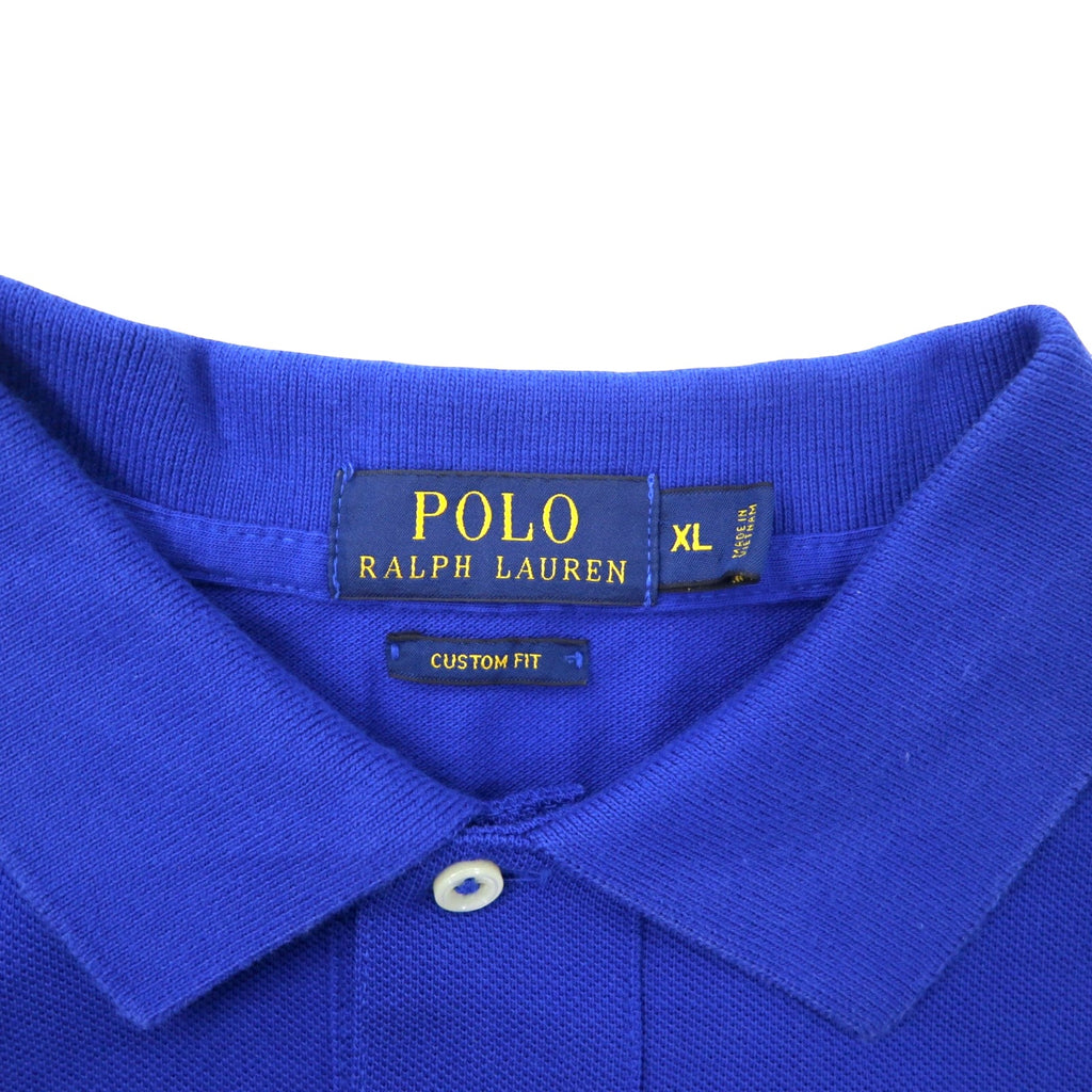POLO RALPH LAUREN Striped Polo Shirt XL Blue Navy Cotton Pique CUSTOM FIT Small Pony Embroidery