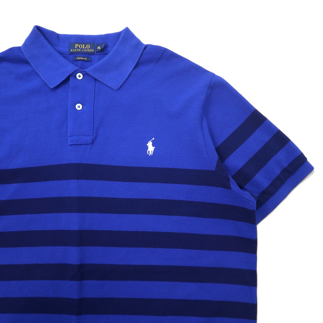 POLO RALPH LAUREN Striped Polo Shirt XL Blue Navy Cotton Pique CUSTOM FIT Small Pony Embroidery