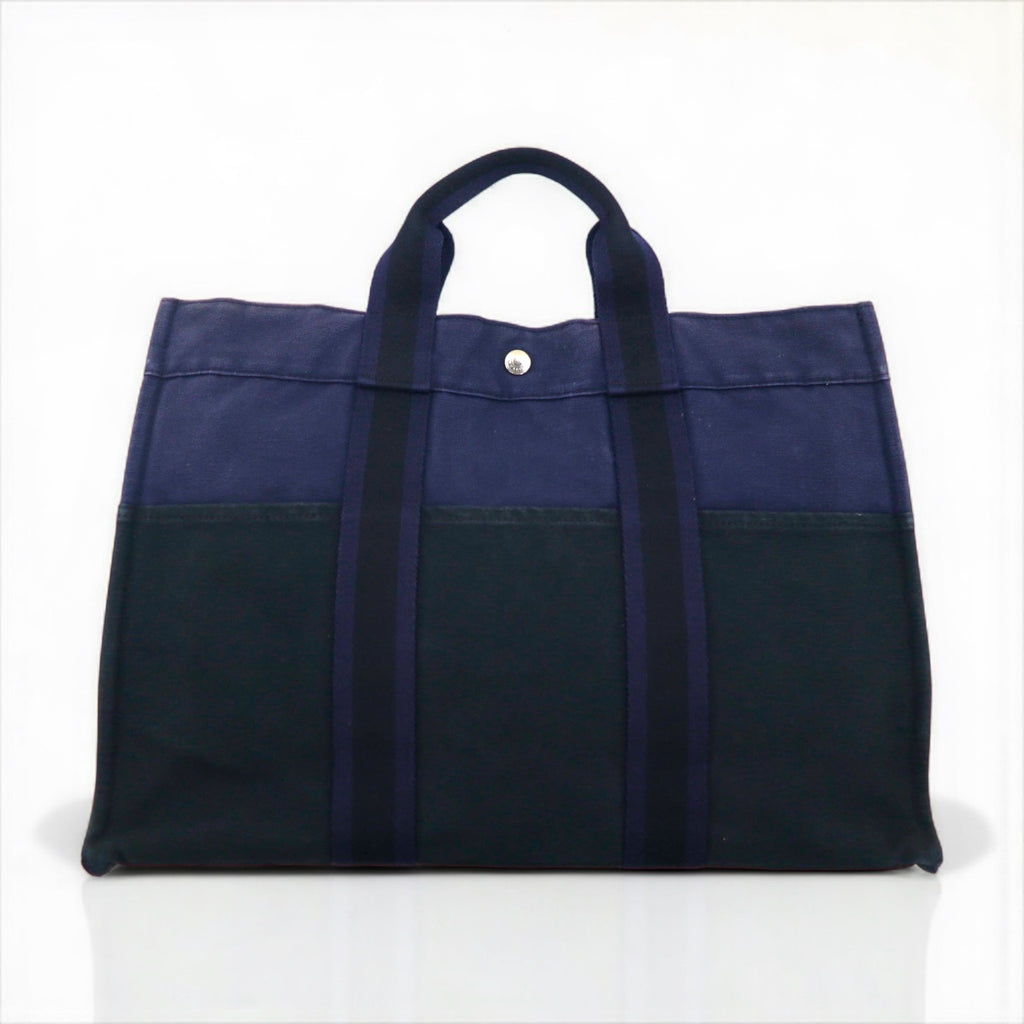 HERMES フールトゥMM トートバッグ ネイビー キャンバス バイカラー フランス製