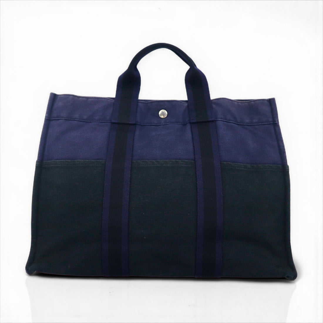 HERMES フールトゥMM トートバッグ ネイビー キャンバス バイカラー フランス製