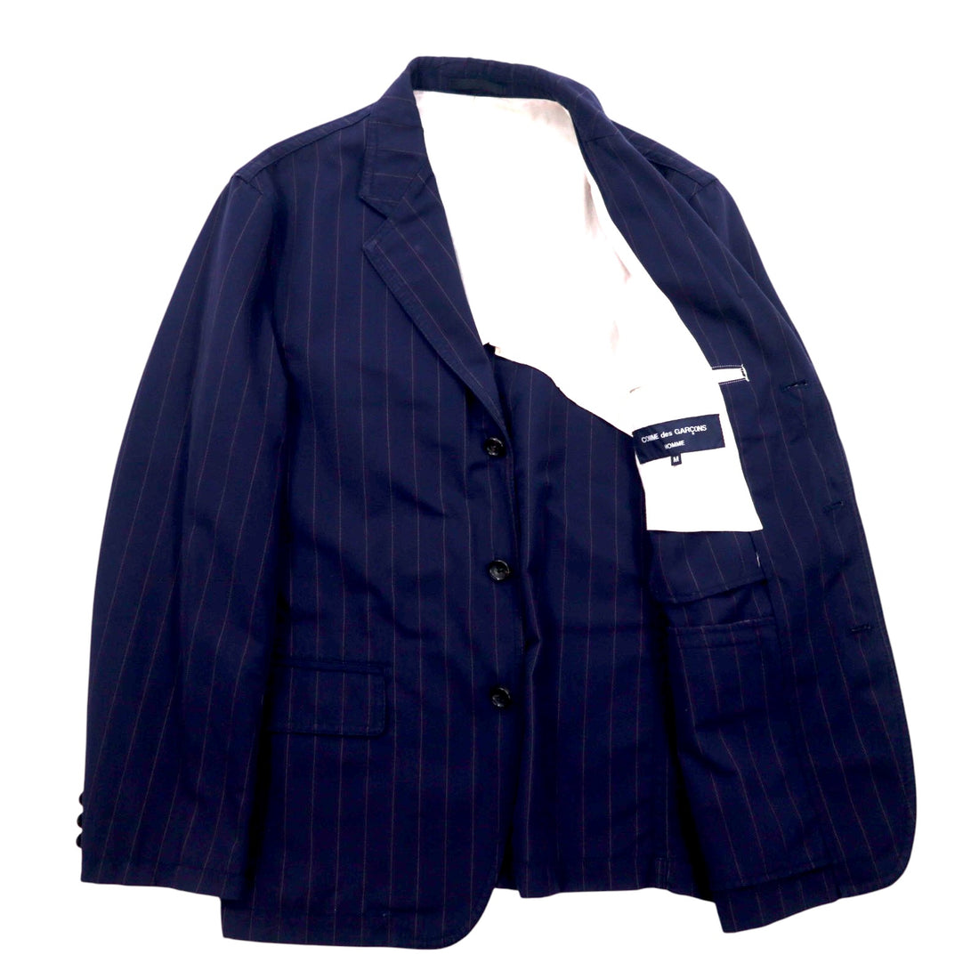 COMME des GARCONS HOMME 3B テーラードジャケット M ネイビー ストライプ ポリエステル コットン HM-J027 日本製