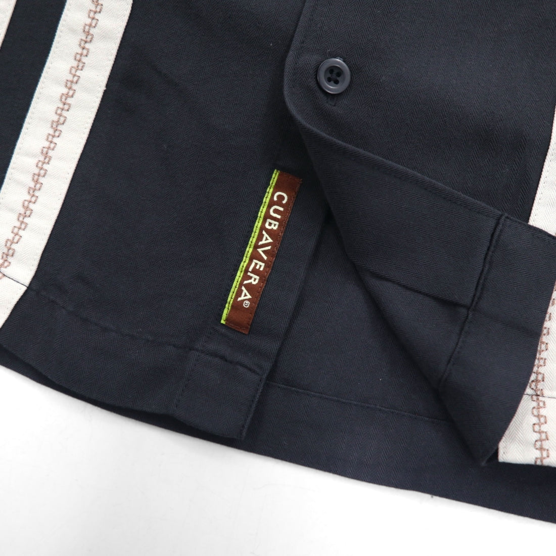 CUBAVERA ラインデザイン キューバシャツ XL ブラック レーヨン ポリエステル