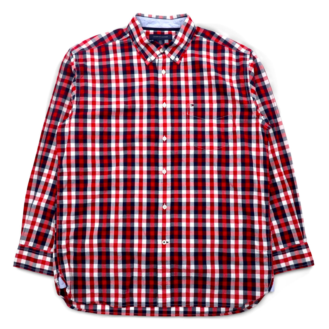 TOMMY HILFIGER Big Size Button-Down Shirt L Tricolor Red Check Cotton