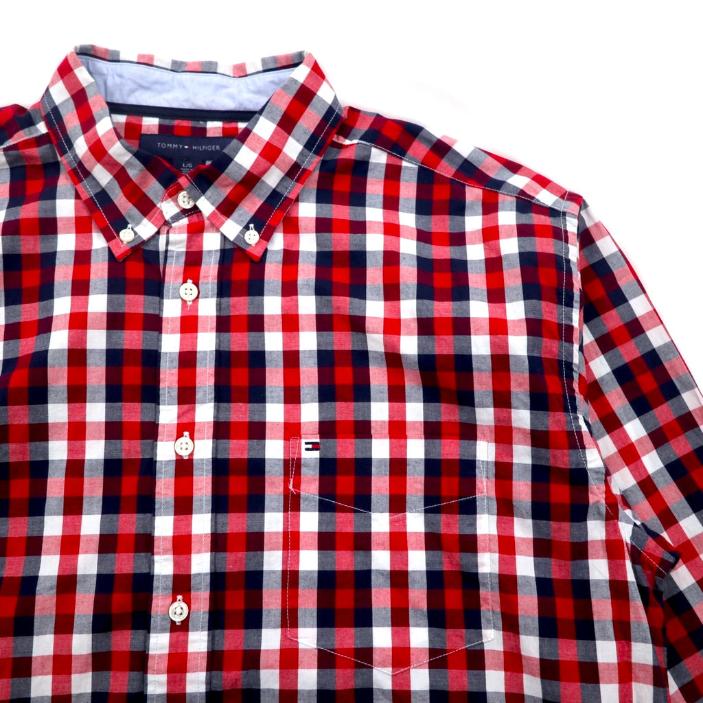 TOMMY HILFIGER Big Size Button-Down Shirt L Tricolor Red Check Cotton