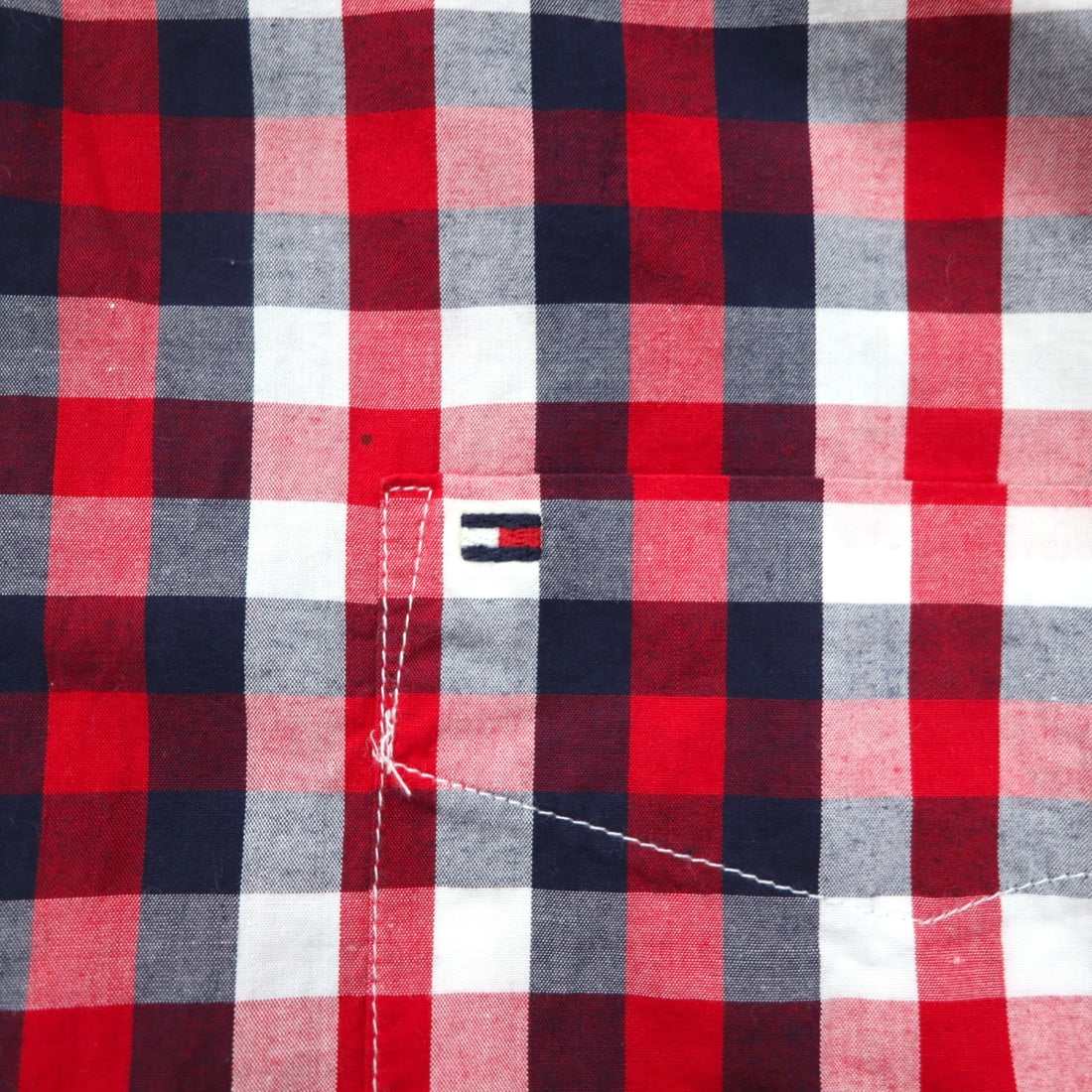 TOMMY HILFIGER Big Size Button-Down Shirt L Tricolor Red Check Cotton
