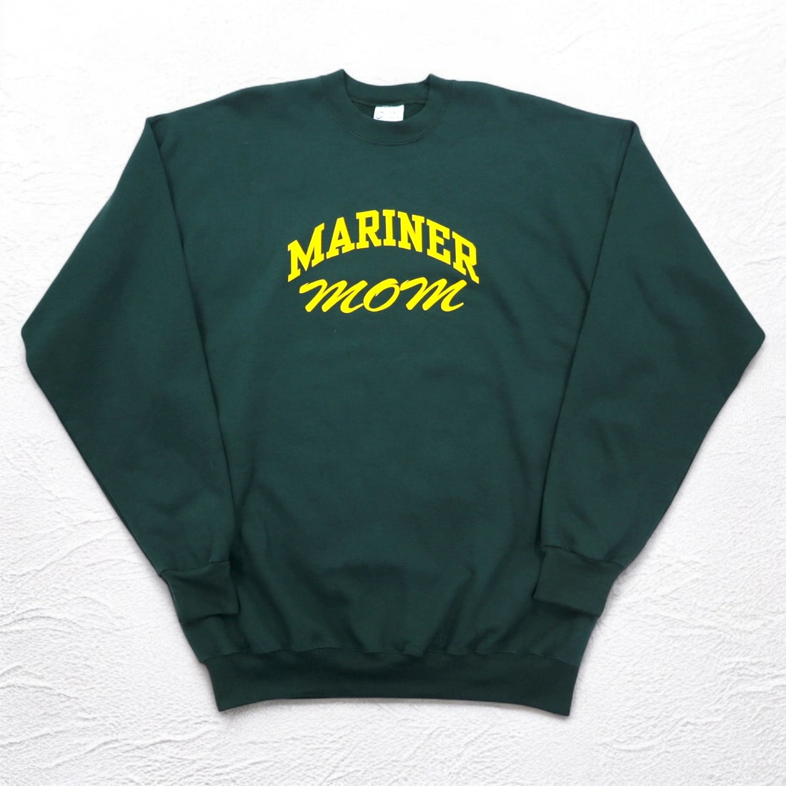 PORT &amp; COMPANY College Print Sweatshirt XL Green Fleece Lined Arch Logo MARINER Made in Honduras