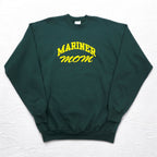 PORT &amp; COMPANY College Print Sweatshirt XL Green Fleece Lined Arch Logo MARINER Made in Honduras