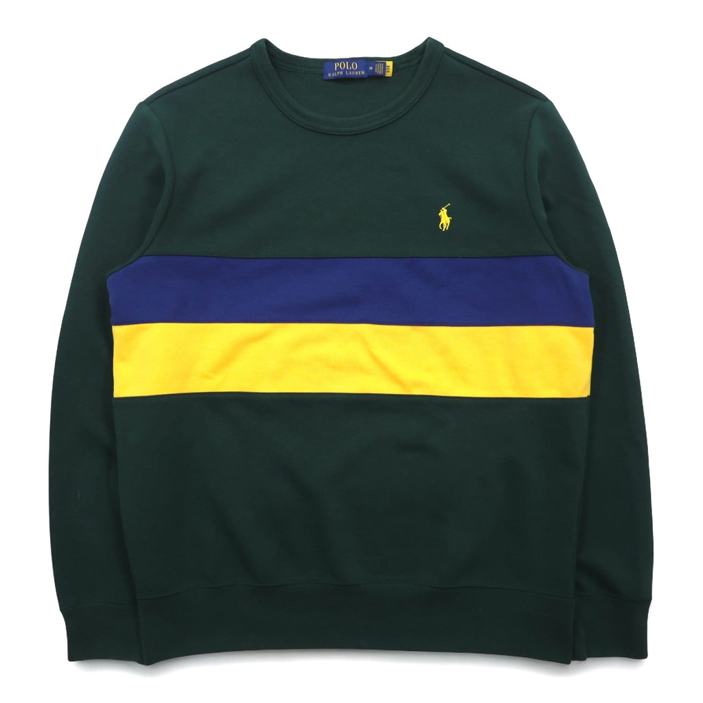 POLO RALPH LAUREN Crewneck Sweatshirt M Green Color Block Small Pony Embroidery
