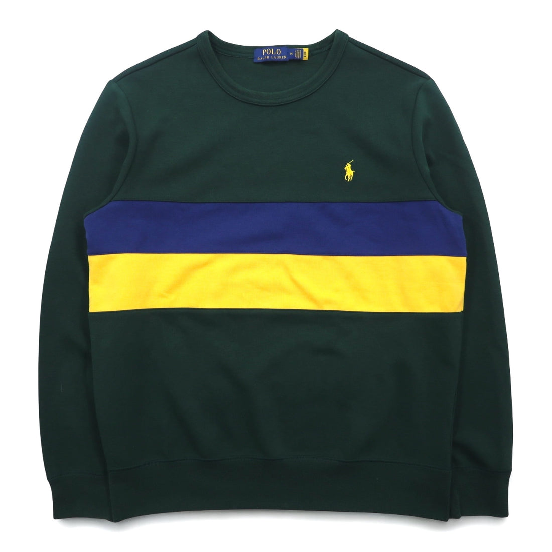 POLO RALPH LAUREN Crewneck Sweatshirt M Green Color Block Small Pony Embroidery