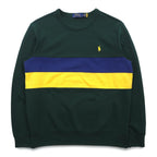 POLO RALPH LAUREN Crewneck Sweatshirt M Green Color Block Small Pony Embroidery