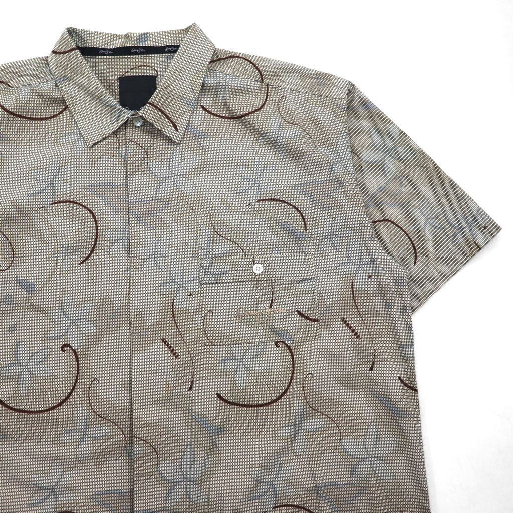 Sean John 00年代 総柄 ビッグサイズ 半袖シャツ 2XL ベージュ コットン チェック 胸ポケット