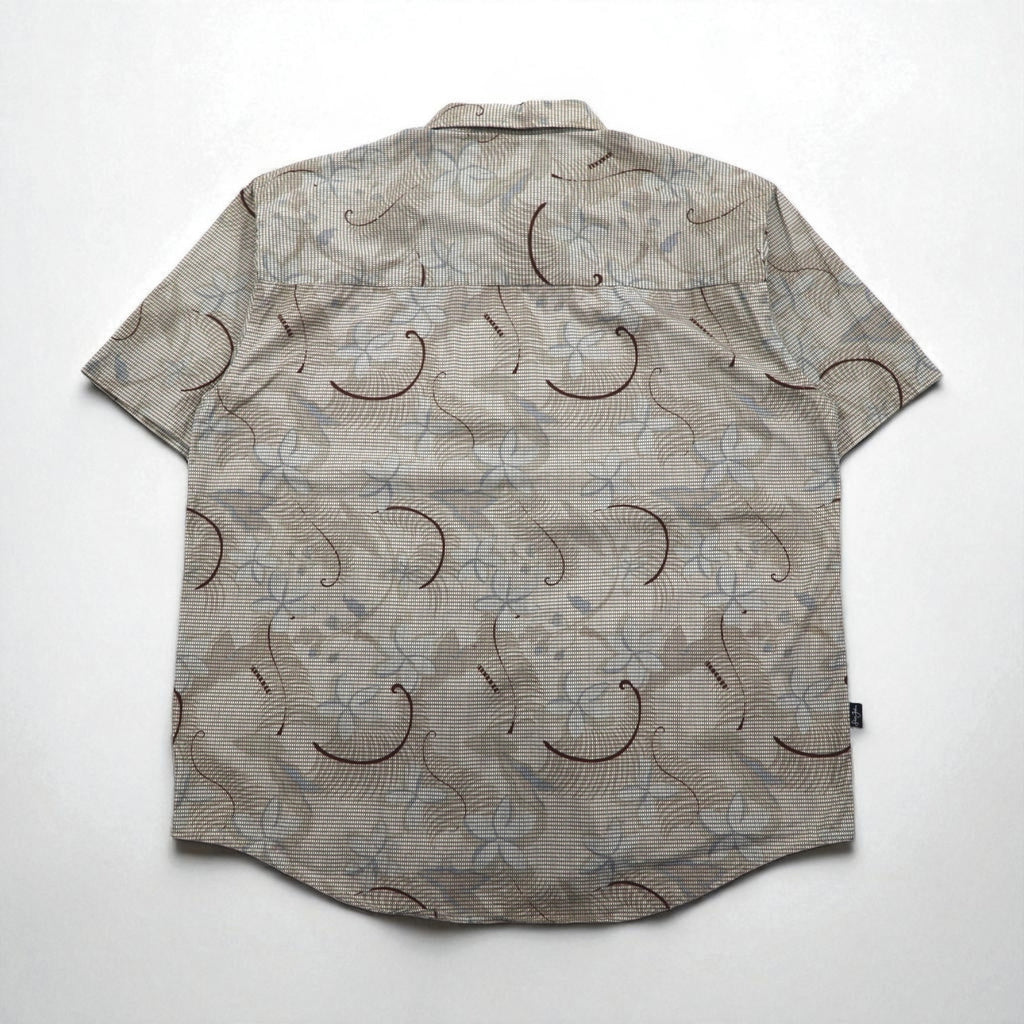 Sean John 00年代 総柄 ビッグサイズ 半袖シャツ 2XL ベージュ コットン チェック 胸ポケット
