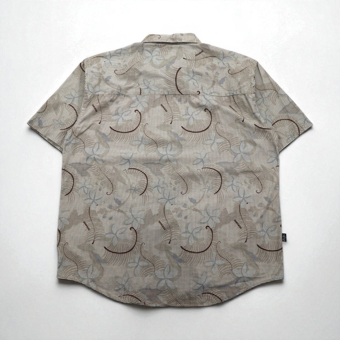 Sean John 00年代 総柄 ビッグサイズ 半袖シャツ 2XL ベージュ コットン チェック 胸ポケット