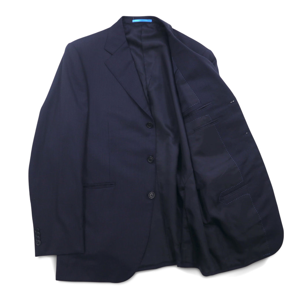 LANVIN en Bleu 3B Suit Set Up L Navy Striped Wool Made in Japan