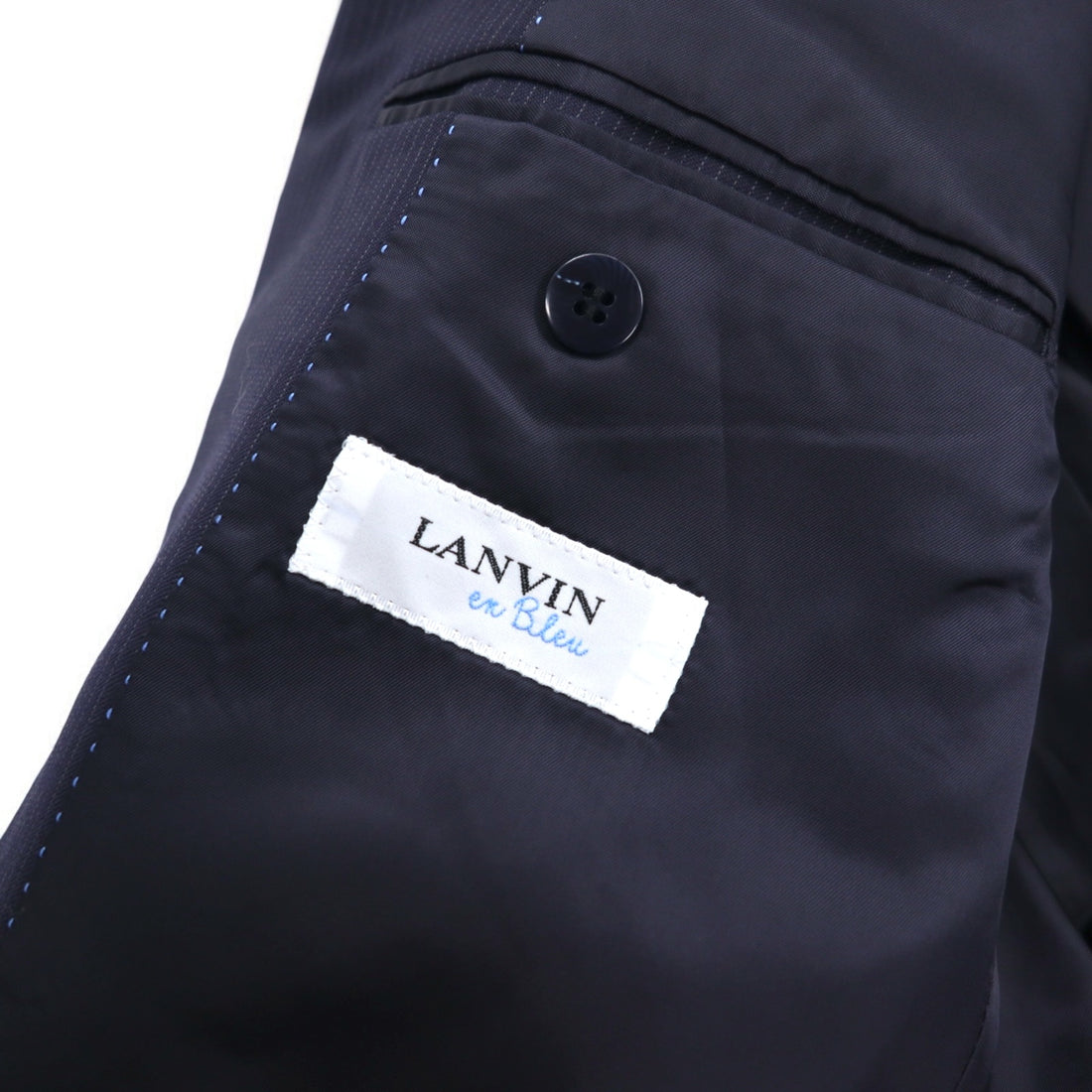 LANVIN en Bleu 3B Suit Set Up L Navy Striped Wool Made in Japan