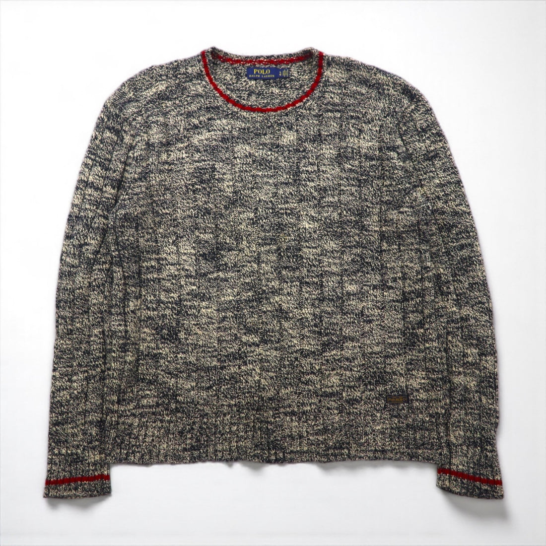 Polo Ralph Lauren low-gauge knit crew neck sweater, size L, mixed gray cotton.