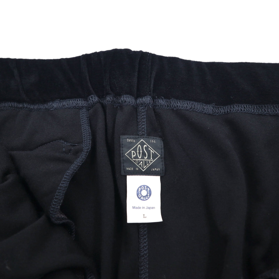 POST O'ALLS EZ TOP Velour Easy Pants, Size L, Black, 3602-V3, Made in Japan