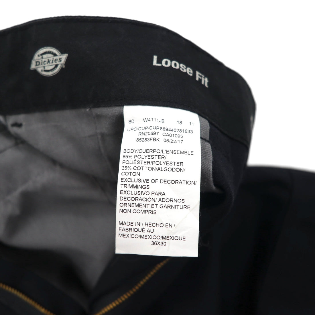 Dickies Loose Fit Double Knee Work Chino Pants, Size L, Black, 85283FBK, Made in Mexico