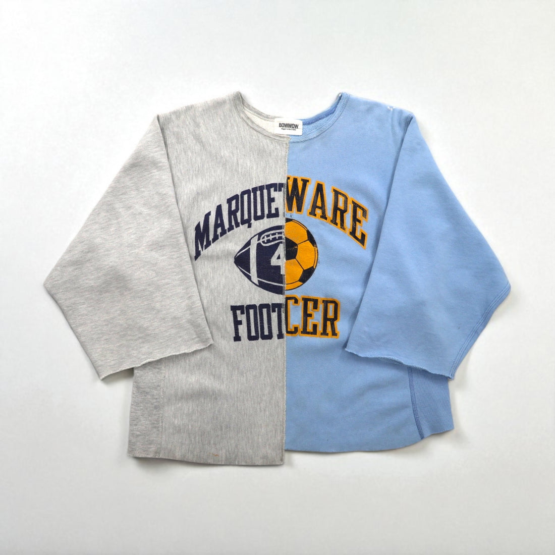 BOWWOW Remake Reconstructed Reverse Weave Cut-Off Sweatshirt, Size L, Blue/Gray, College Print