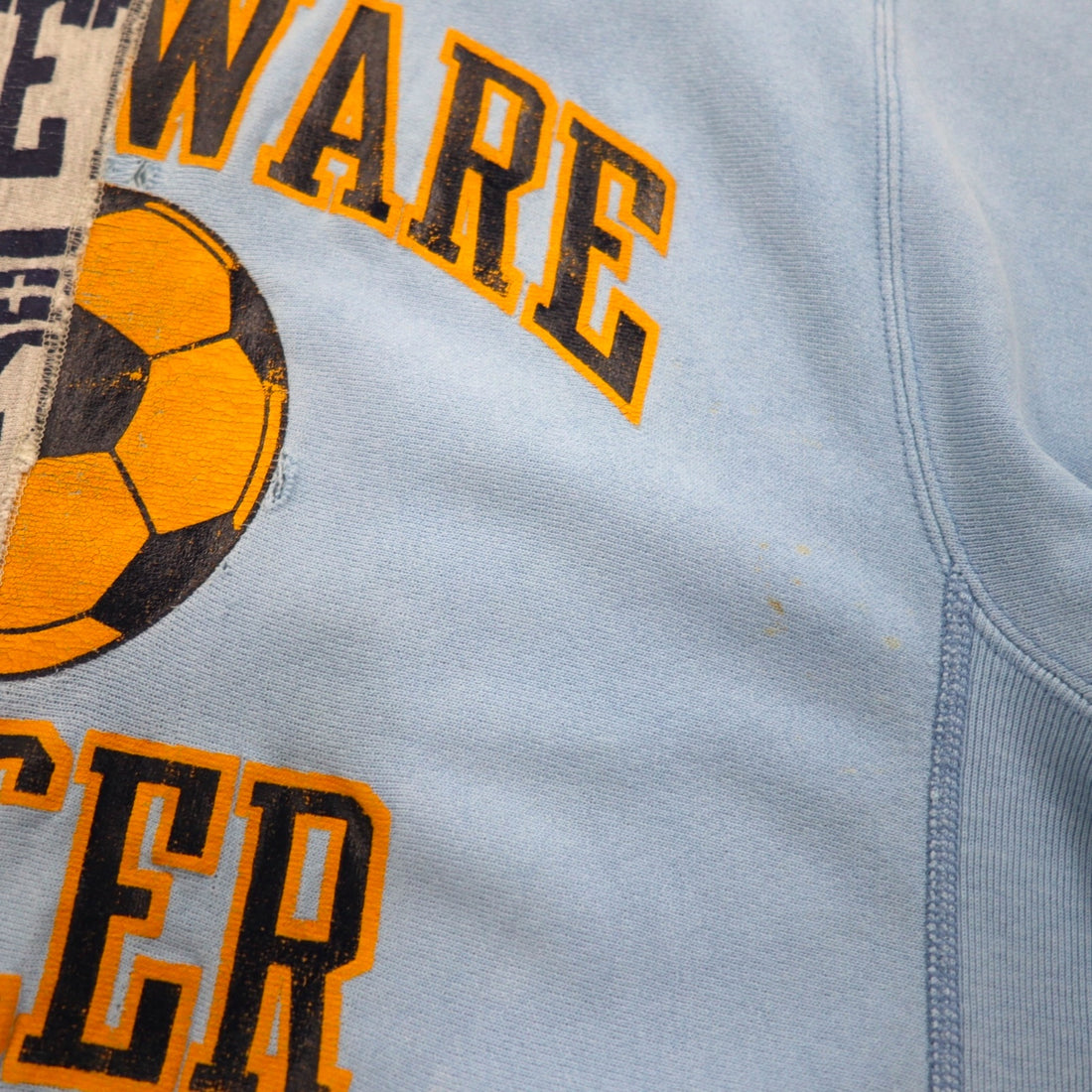 BOWWOW Remake Reconstructed Reverse Weave Cut-Off Sweatshirt, Size L, Blue/Gray, College Print