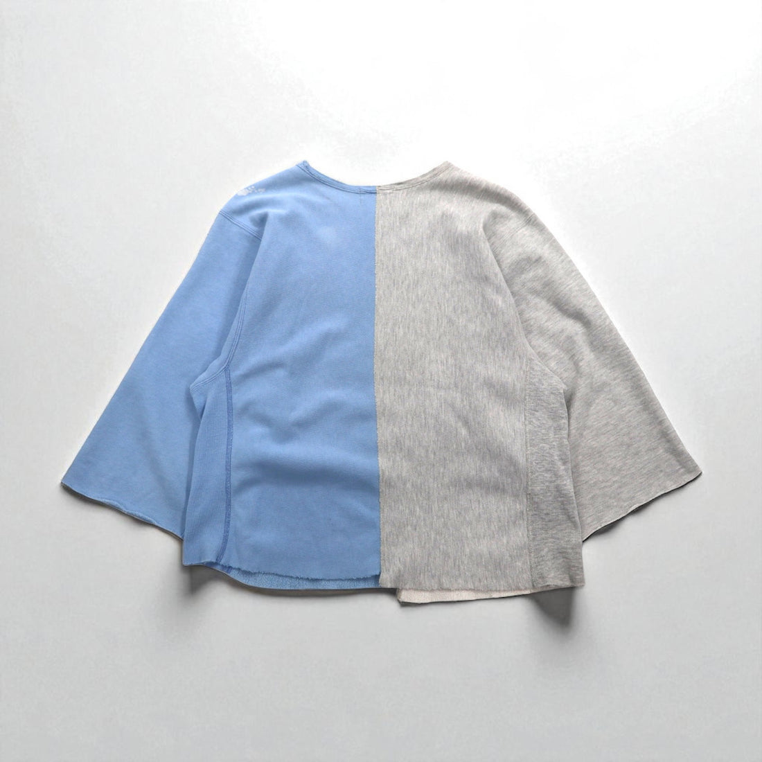 BOWWOW Remake Reconstructed Reverse Weave Cut-Off Sweatshirt, Size L, Blue/Gray, College Print