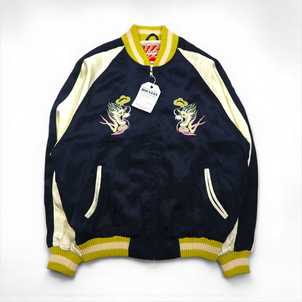 HOUSTON 90s Sukajan Souvenir Jacket, Size L, Nylon, Featuring a Dragon Design from Japan