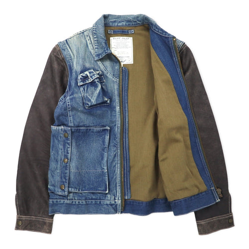 AVIREX 2WAY Sleeve Leather Detachable Denim Jacket E-1 Radio Vest L Blue Cotton Horsehide 6132105